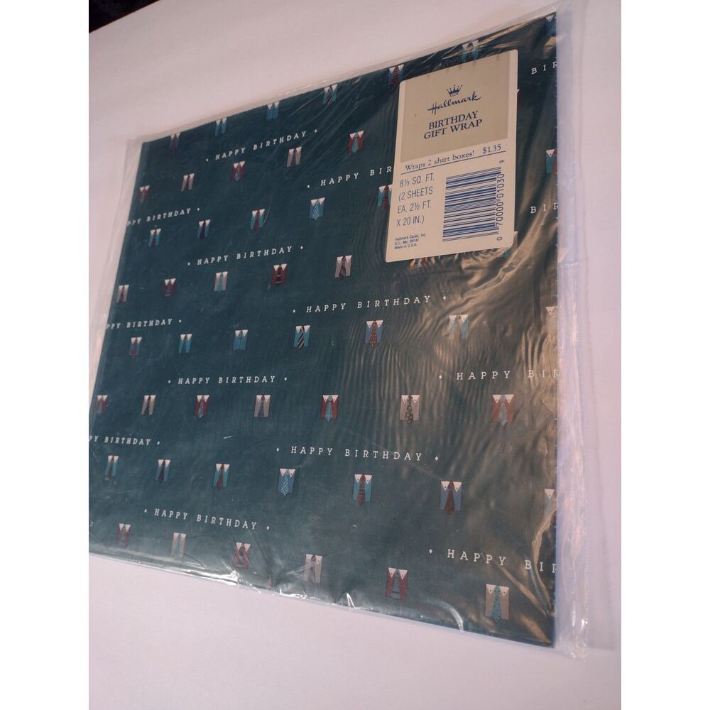 Vintage Hallmark Birthday Gift Wrap Dark Green Mens Shirt and Tie Wrapping Paper